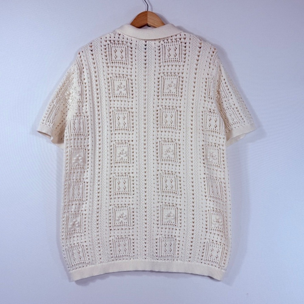 Old Navy Crochet Polo Sweater Women XL Cream Grandpacore Coastal Bowling Cottage - Picture 3 of 9